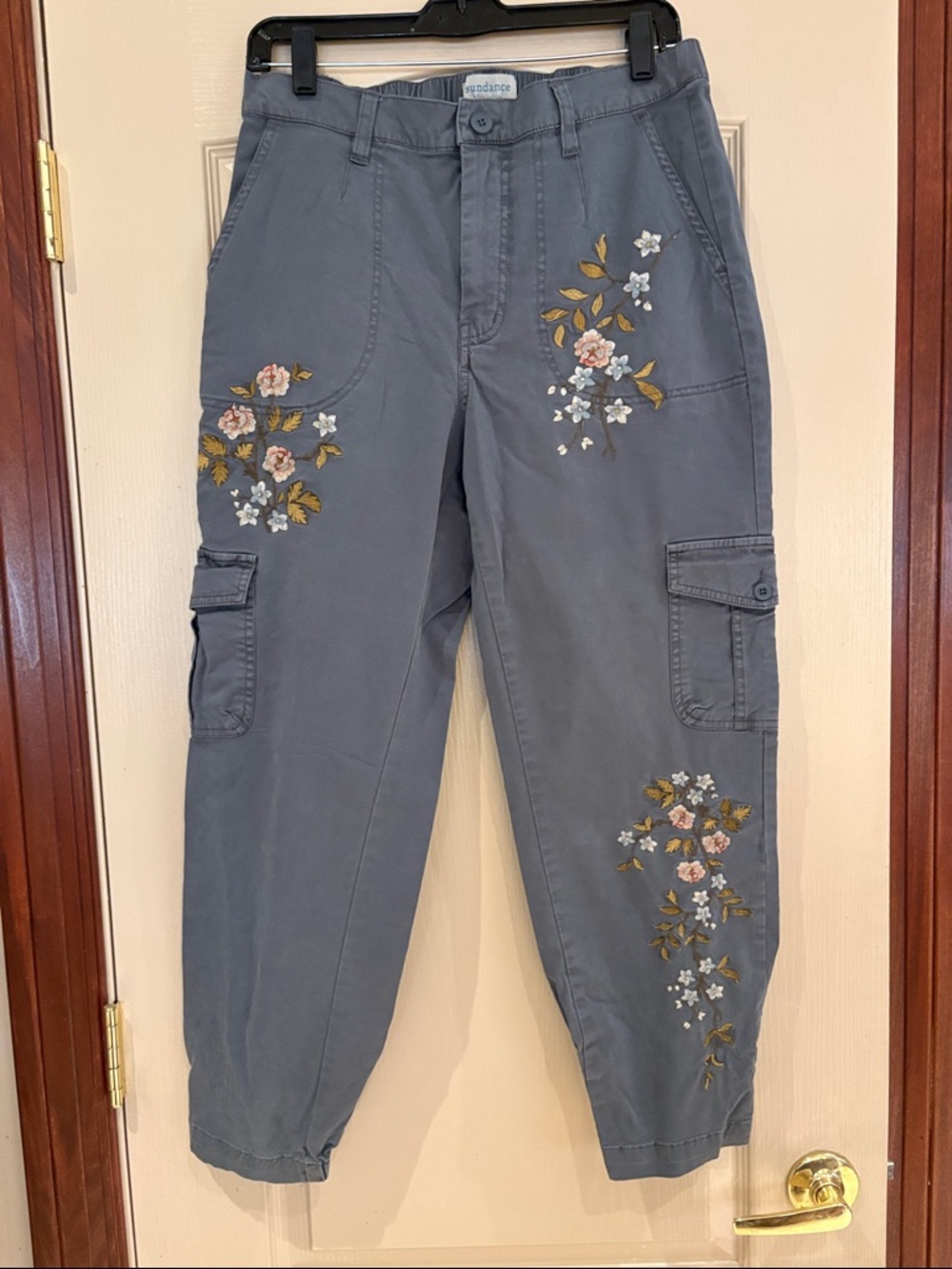 Sundance Embroidered Floral Cargo Pants - Slate Blue
